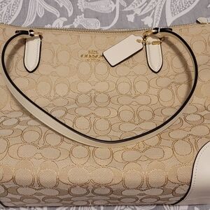 Coach Tan and Cream Shoulder Bag with Signature Monogram